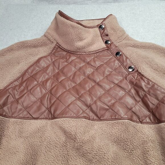Abercrombie & Fitch Asymmetrical Snap-Up Fleece Sweatshirt Size S Brown Quilted - Picture 2 of 9
